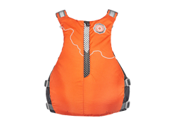 Orange life jacket with gray straps on a white background, Astral Lonnie