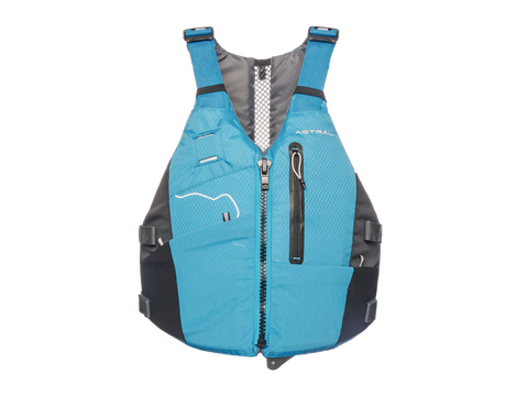 Blue and black life jacket on a white background Astral Lonnie