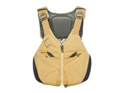 Yellow life vest with black accents on a white background, Astral V-eight 4.0