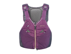 Purple and gray life vest on a white background Astral v-eight 4.0