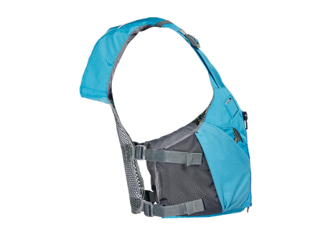 Blue and gray hydration vest on a white background