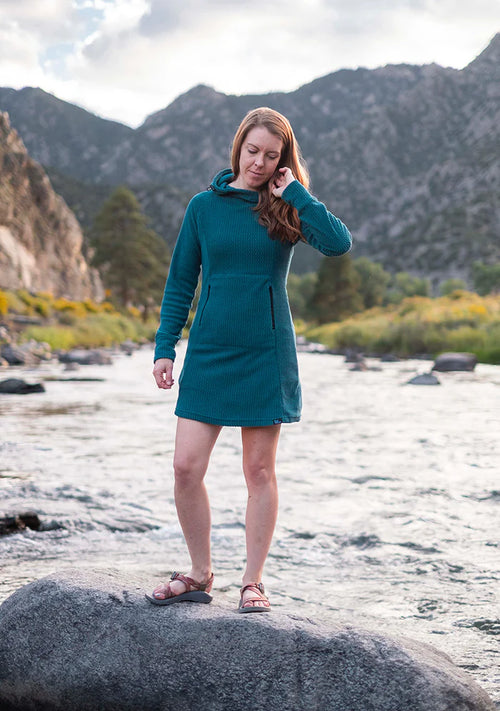 fleece dress River Station Gear Z Pattern fabric is extremely soft and pleasing to touch Fleece Hoodie Dress | Haven