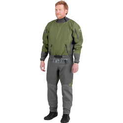 NRS Spyn Fishing Semi-Dry Suit in Olive model front