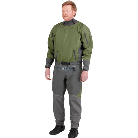 NRS Spyn Fishing Semi-Dry Suit in Olive model front