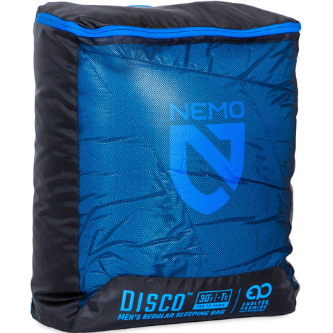 Nemo Equipment Men's Disco 30-Degree Endless Promise Down Sleeping Bag in Brilliant Blue storage cube
