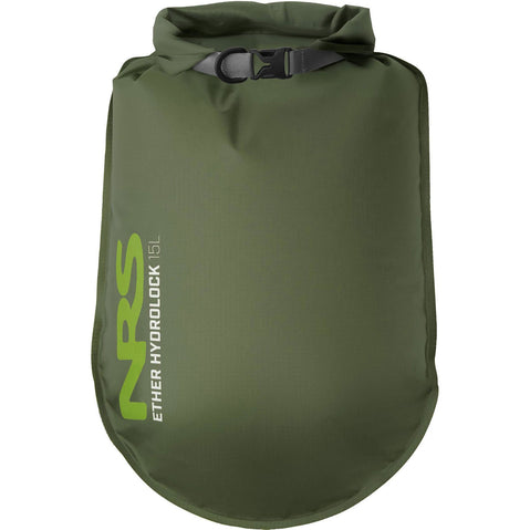 NRS Ether Hydrolock Dry Bag Forest Green 15 Liter Front With Logo