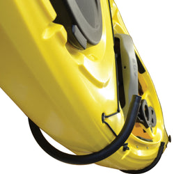 Malone YakSwing Folding Kayak Storage Rack with kayak loaded side view