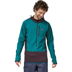 Patagonia Men's R1 Pullover Hoody in Obsidian Plum model front view