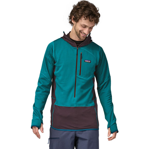 Patagonia Men's R1 Pullover Hoody in Obsidian Plum model front view