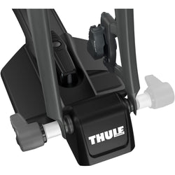 Thule FastRide Bike Roof Rack in Black close up of front showing Thule logo