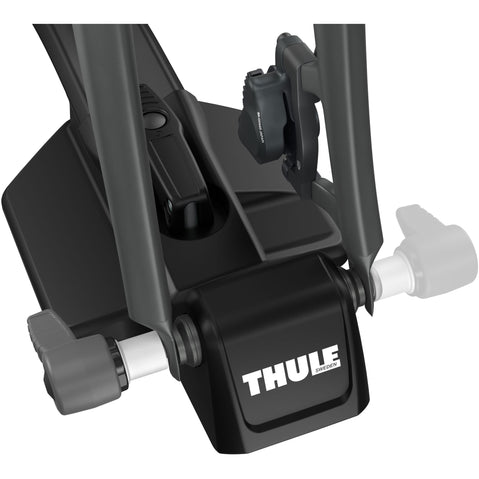 Thule FastRide Bike Roof Rack in Black close up of front showing Thule logo