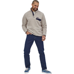 Patagonia Men's Lightweight Synchilla Snap-T Pullover Top in Outmeal Heather model full length