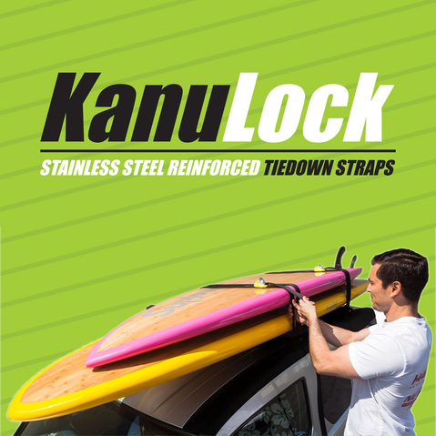 KanuLock Lockable Tiedown Straps tying down two boards