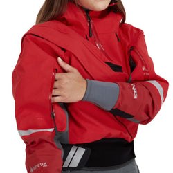 NRS Women's Navigator GORE-TEX Pro Semi-Dry Suit in Red model pocket