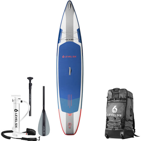 Level 6 Twelve Six Ultralight Inflatable SUP Board Package in Aegean Blue package