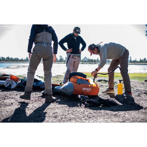 Outcast Fish Cat 4 Deluxe LCS Float Tube being inflated