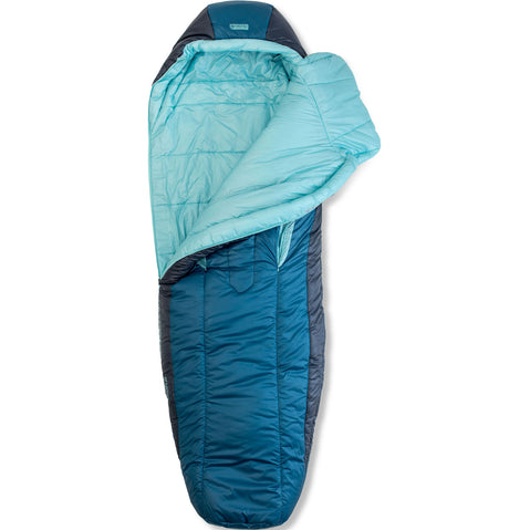 Nemo Women's Forte Endless Promise 20 Synthetic Sleeping Bag in Abyss/Hazy Aqua open