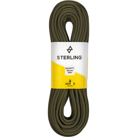 Sterling Velocity 9.8 mm XEROS Dry Climbing Rope in Olive Drab front
