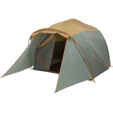 Big Agnes Bunk House 4 Person Camping Tent in Prairie Sand/Chinois Green with fly open