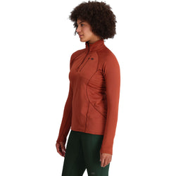 Outdoor Research Women's Vigor Grid Fleece Quarter Zip Shirt in Brick model view side