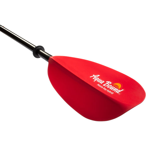 Aqua Bound Manta Ray Hybrid Posi-Lok 2-Piece Kayak Paddle in Sunset Red angle blade