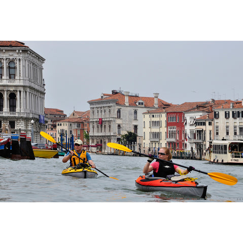 Advanced Elements AdvancedFrame Inflatable Kayak in Red/Grey in use