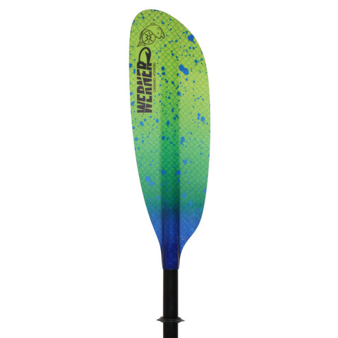 Werner Camano Hooked Fiberglass Fishing Kayak Paddle Catch: Lime Drift paddle face