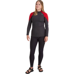 NRS Women's HydroSkin 0.5 Long Sleeve Shirt in Graphite/Salsa model front