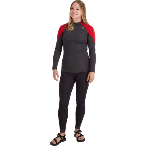 NRS Women's HydroSkin 0.5 Long Sleeve Shirt in Graphite/Salsa model front