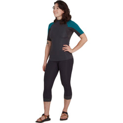 NRS Women's HydroSkin 0.5 Short Sleeve Shirt in Graphite/Harbor model front