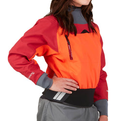 NRS Women's Rev GORE-TEX Pro Dry Top in Poppy/Vino model frontcrop