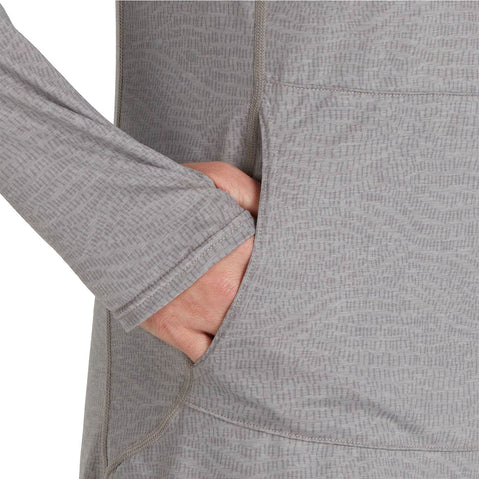 NRS Women's Silkweight Hoodie Dress in Sharkskin model pocket