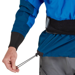 NRS Men's Flux Dry Top in Blue model drawstring