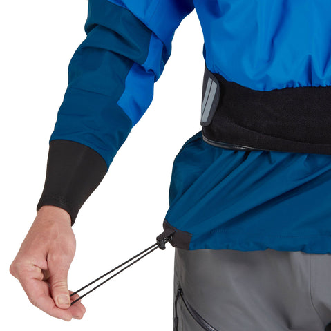 NRS Men's Flux Dry Top in Blue model drawstring