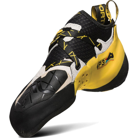 La Sportiva Men's Solution Rock Climbing Shoes in White/Yellow angle
