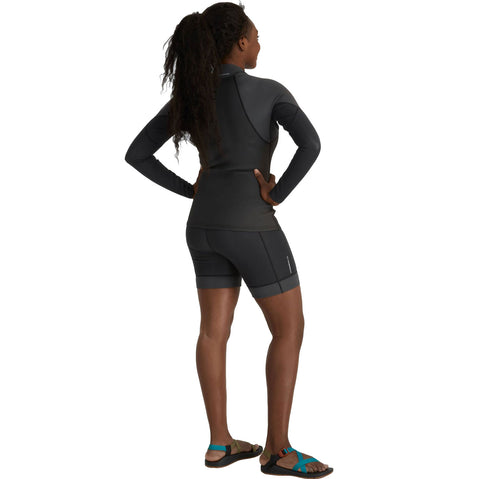 NRS Women's HydroSkin 1.0 Long Sleeve Shirt in Black/Graphite model back