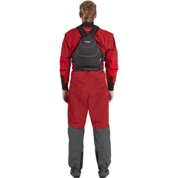 NRS Men's Explorer Semi-Dry Suit in Red model backPFD