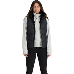 Outdoor Research Women's Coldfront Hooded Down Vest II in Black model view front