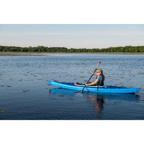 Advanced Elements AirVolution Inflatable Kayak in Blue/Gray in use left view