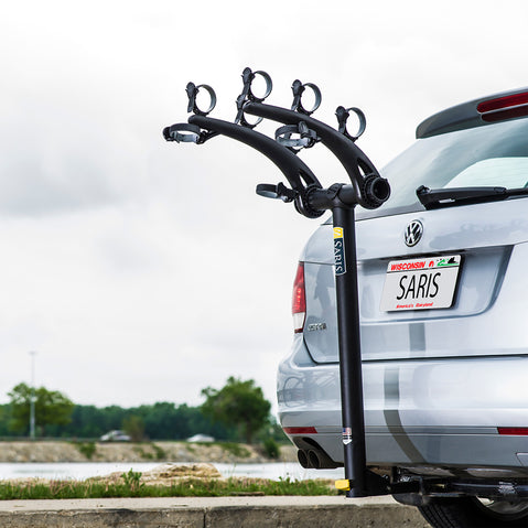 Saris Bones 3 Bike Hitch Rack installed on a car angle