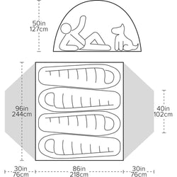 Big Agnes Copper Spur UL 4 Person Backpacking Tent in Tangelo diagram