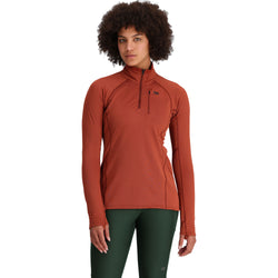 Outdoor Research Women's Vigor Grid Fleece Quarter Zip Shirt in Brick model view front