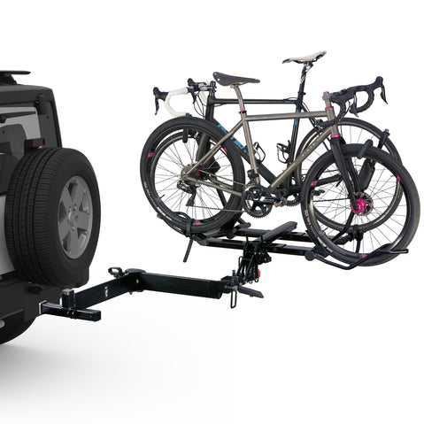 Yakima BackSwing Hitch Rack Swing Adapter with bikes loaded angle