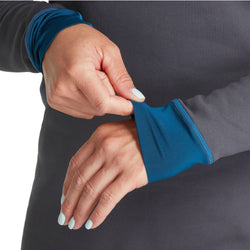 NRS Women's Expedition Weight Shirt in Dark Shadow model detail