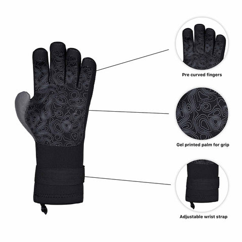 Level Six Electron 3 mm Neoprene Paddling Gloves in Black details