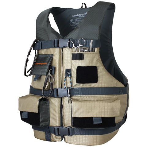 Stohlquist Spinner Youth Fishing Lifejacket (PFD) in Khaki angle view