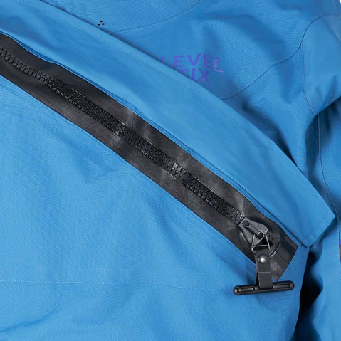 Level Six Women's Freya Dry Suit Crater Blue front entry zipp