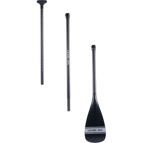 Level 6 3-Piece Carbon Adjustable SUP Paddle with Power Blade in Silver disassembled