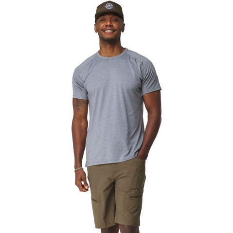 NRS Men's Silkweight Short-Sleeve Shirt in Stone model front