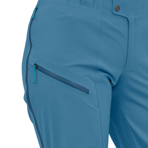 Patagonia Women's Stormstride Pants in Sound Blue model view side zipper